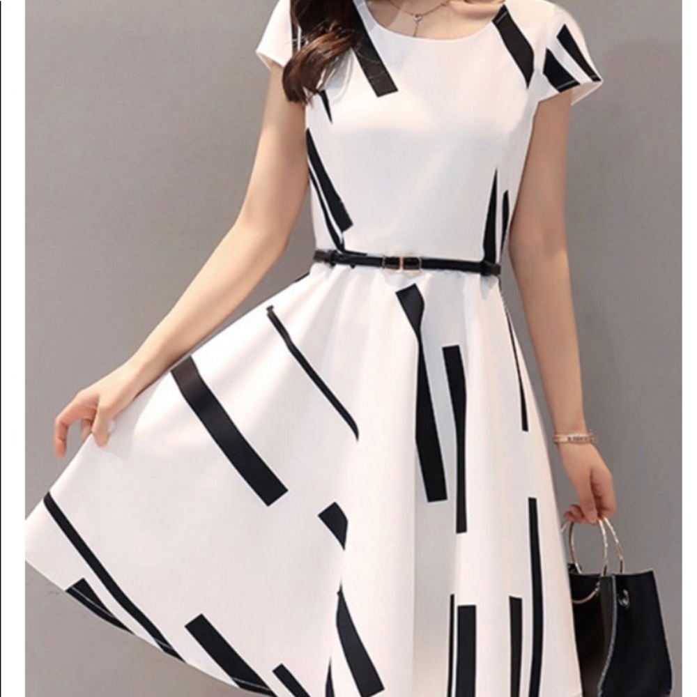 White and Black Skater Dress, Light Weight